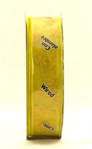 Yellow Daisy Sheer Yellow Wired Ribbon 50 Yards NEW sunny bright flower shine - Picture 1 of 3