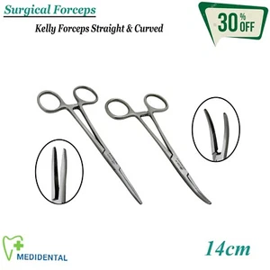 CHIRURGISCHE INSTRUMENTE Hämostatische Kelly Pinzette gerade & gebogen 14 cm Labor - Bild 1 von 3