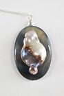 Mother of Pearl Pendant w/ Baroque Pearl Center + 18" Sterling Silver Necklace