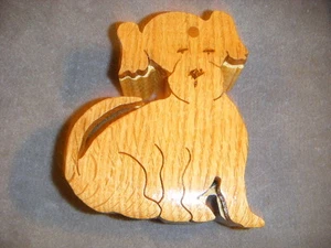 PUPPY DOG  BOX SHAPED WOODEN TRINKET BOX OAK  WOOD - Picture 1 of 6