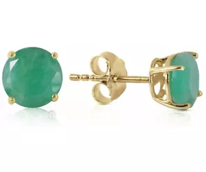 Pendientes de oro amarillo pulido alto sólido de 14 k con piedras preciosas de esmeralda de 0,95 quilates - Imagen 1 de 6