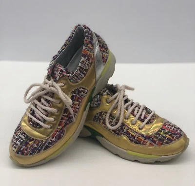 $950 CHANEL Auténtico Dorado Multicolor Tweed Zapatillas Zapatos Mujer 38.5 / 8.5 Foto 1 de 4