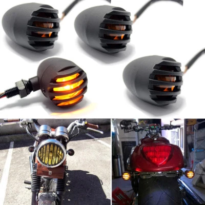 4x Luz indicadora de señal de giro delantera trasera negra para motocicleta Bobber Café Racer ATV Foto 1 de 4