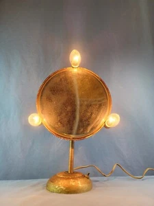 Soporte de espejo redondo de tocador de maquillaje vintage decoración rara con luces - Imagen 1 de 12