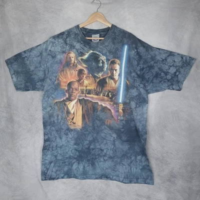 Vintage Star Wars Shirt Mens XL Blue Liquid Blue Jedi Graphic Tie Dye Movie 90s - Image 1 of 4