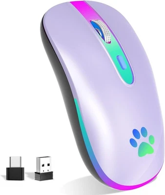 KBCASE Wireless Mouse USB 2.4G Bluetooth Cat's Paw Light purple  - Image 1 of 4