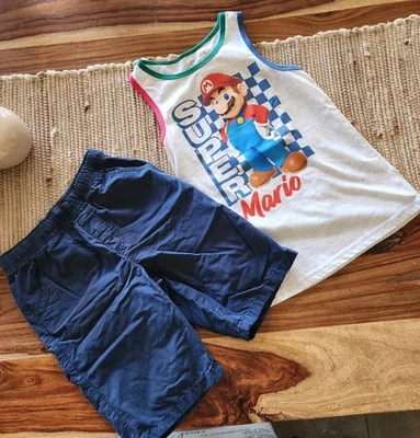NEW JUMPING BEAN MARIO 2 PIECE SET - MUSCLE SHIRT / PRE-OWN NAVY SHORTS SIZE 8 - Image 1 of 4