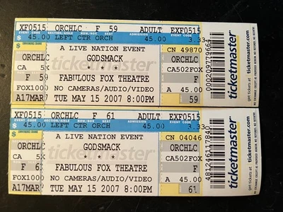 PAIR UNUSED TICKETS GODSMACK AT THE FOX THEATRE ATLANTA MAY 15, 2007 - Image 1 of 2