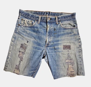 Vintage Levi's Big E Sanforized Denim Jean Shorts Mens 35x9 Thrashed 1of1 Unique - Picture 1 of 13