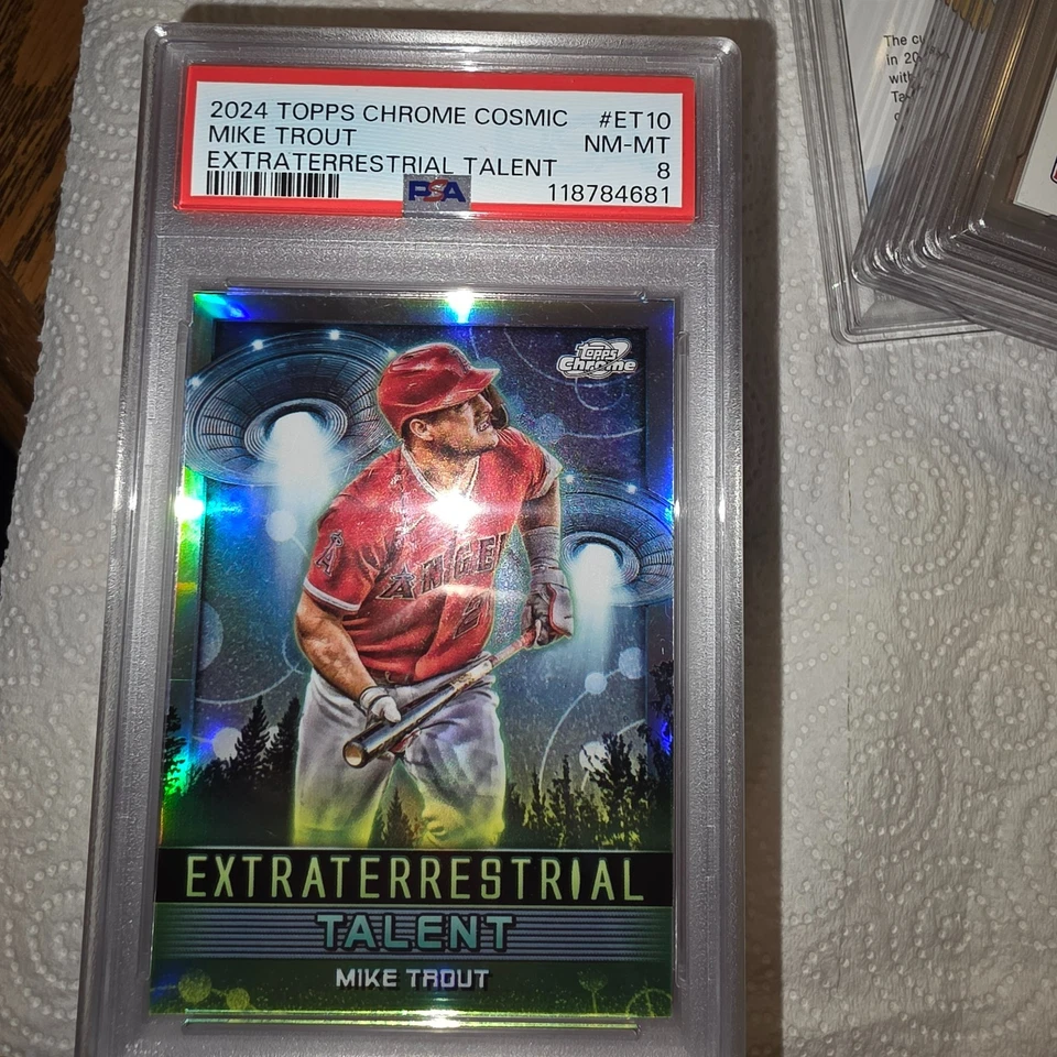 2024 TOPPS COSMIC CHROME "EXTRATERRESTRIAL TALENT" ET-10 MIKE TROUT PSA 8-ANGELS - Image 1 of 4