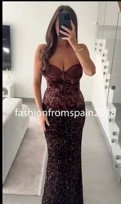 ZARA NEW WOMAN MID RISE LONG SEQUIN SKIRT BROWN S,M,L 1223/477/700 - Image 1 of 2