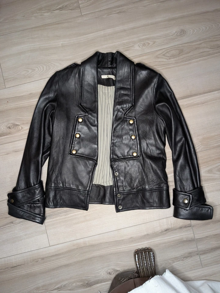 Chaqueta de cuero negra Mike & Chris forro de algodón para mujer XS motociclista punk Foto 1 de 4