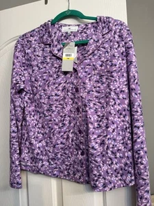 KAREN NEUBURGER PAJAMAS PETITE PURPLE LEOPARD BUTTON FRONT & LONG PANTS PM NWT - Picture 1 of 4