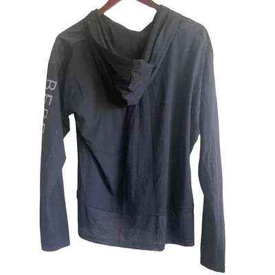 Camisa deportiva Bebe para mujer L negra ropa deportiva camiseta con capucha manga larga logotipo salón Y2K Foto 1 de 4