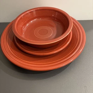 Fiestaware Red 3PC Set Dinner Plate Bread Plate Soup Bowl Classic Rim Scarlet - Picture 1 of 13