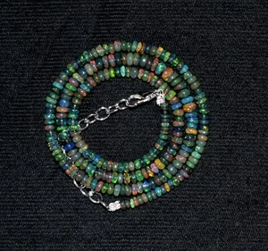 Collana perle pietre preziose opale nero etiope naturale 16" argento sterling 925 - Foto 1 di 6