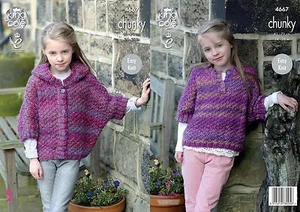 King Cole 4667 Knitting Pattern Girls Easy Knit Ponchos in Corona Chunky - Picture 1 of 1
