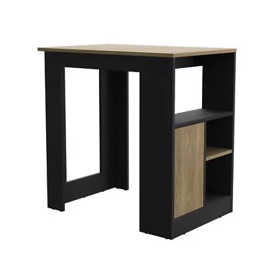 Kitchen Island with Side Shelves and Push to Open Cabinet Black & Natural Oak - Image 1 of 4