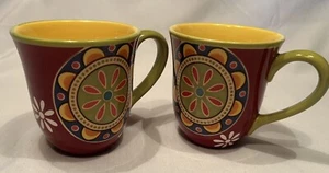 Set 2 tazzine da caffè Pier 1 One Mexicali dipinte a mano Ironstone 14 oz tazza rossa - Foto 1 di 5