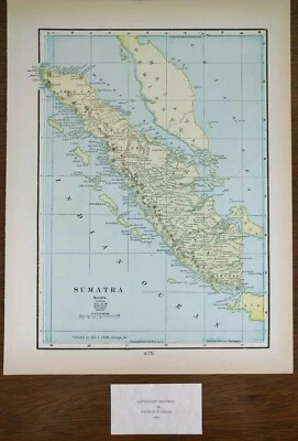 Mapa Sumatra Indonesia 1900 vintage 11"x14" ~ antiguo original MEDAN JAMBI Foto 1 de 4