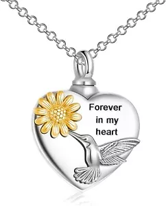 Heart Urn Necklaces for Ashes Sterling Silver Hummingbird Sunflower Pendant Gift - Picture 1 of 4