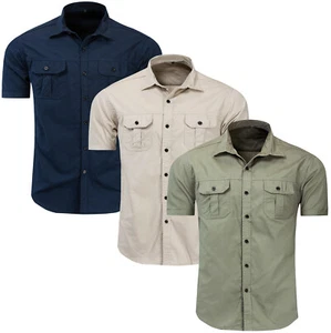 Nueva Camisa Militar Hombre Monocolor Manga Corta Casual Carga Camisa con Bolsillos - Imagen 1 de 12