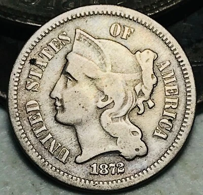1872 Three Cent Nickel Piece 3C Ungraded Circulated US Type Coin CC24522 - Image 1 of 4
