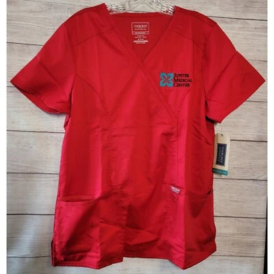 Cherokee Workwear Women's V-Neck Scrub Top Size M Jupiter Medical Center Red  - Image 1 of 4