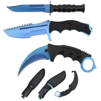 NUEVO 3 PIEZAS CAZA Lanzamiento Oculto KARAMBIT Cuchillo Táctico Cuchillos Set Azul Foto 1 de 4