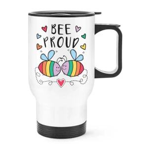 Rainbow Bee Proud LGBT Travel Mug Cup With Handle Gay Pride Joke Animal Be - Picture 1 of 1
