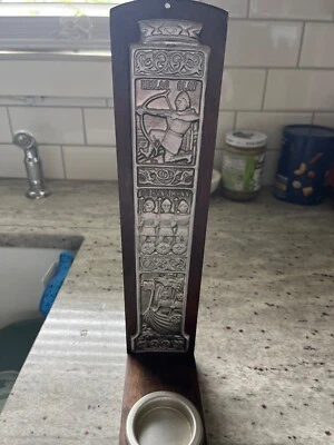 Heilag Olav Wood Pedestal Candle Holder Candlestick Pewter Plaque Tinn Hans Menn - Image 1 of 4