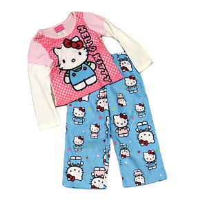 Girl's Hello Kitty Top & Pants 2 Piece Pajamas Set ~ Pink & Blue ~ Sz 4 (S)