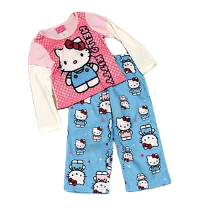 Girl's Hello Kitty Top & Pants 2 Piece Pajamas Set ~ Pink & Blue ~ Sz 4 (S) - Picture 1 of 5