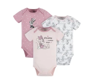 Lot of 3 Minnie Mouse Bodysuits Disney Baby Girl Pink NWT NB 0-3 Cotton - Picture 1 of 1