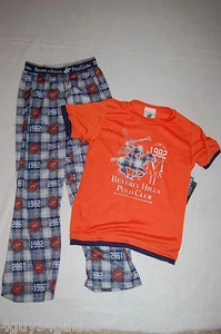 Boys Pajama Set BEVERLY HILLS POLO CLUB Horse ORANGE BLUE GRAY PLAID Size 4 - Picture 1 of 1