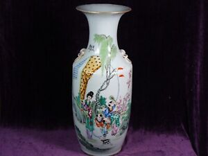 Large Antique 19C Republic Chinese famille rose porcelain vase signed 22.5" exce