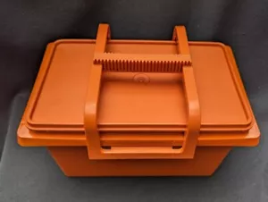 Vintage Tupperware Orange Stow-N-Go Lunch Box Picnic Carry All Tote w/ Handle - Picture 1 of 6