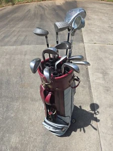 Vintage Mizuno 4 Way Leather&Nylon Golf Bag, w/ RC & Tour Classic Golf Club Set - Picture 1 of 11