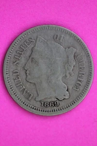 1869 Three 3 Cent Nickel Scarce Type Coin Guaranteed Authentic & Genuine 0721N - Picture 1 of 3