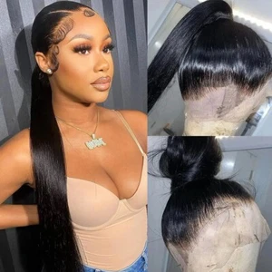 Brazilian Remy Full Lace Human Hair Wigs Pre Plucked Baby Hair Glueless Straight - Picture 1 of 9