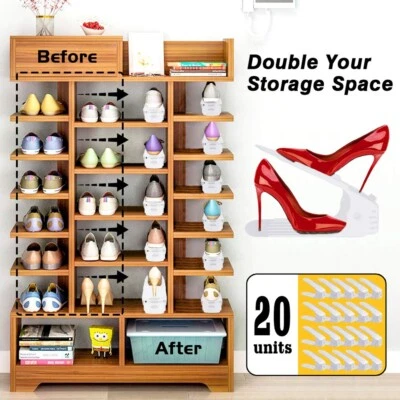 Shoe Rack Storage Organizer Shelf Closet Tier Cabinet Space Stackable 20Pcs - Image 1 of 4