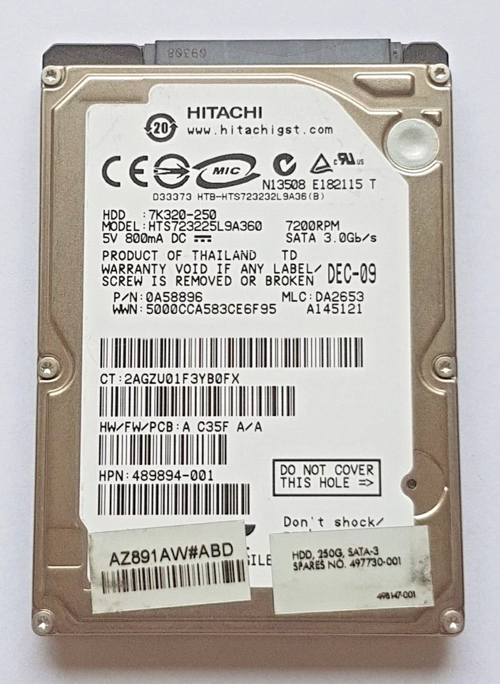 250 GB SATA Hitachi HTS723225L9A360 7200RPM 16MB HDD 2.5" Internal Hard Drive - Image 1 of 1