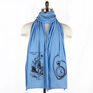 White Rabbit Alice Wonderland Screen printed Cotton Scarf - Picture 1 of 8