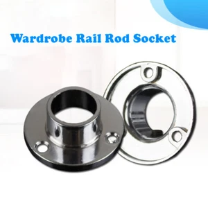 Round Wardrobe Rail Rod Socket End Support Bracket Rings Zinc Alloy 19/22/25mm - Picture 1 of 10