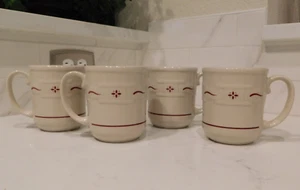 4er Set Longaberger Kaffeetassen Keramik gewebt Traditionen Erbe rot 12 Unzen - Bild 1 von 5