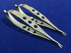 2 DELICATE CASTROVIEJO NEEDLE HOLDERS SMOOTH 4" STRAIGHT+CURVED TAPERED JAWS - Picture 1 of 3