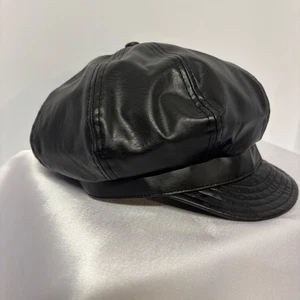 Liz Claiborne Damen schwarz Kunstleder Zeitungsjunge Kappe Mütze trendige Mode - Bild 1 von 8