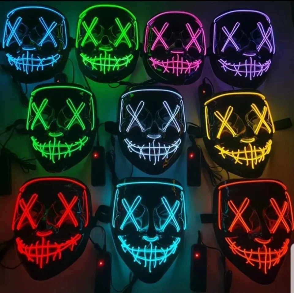 Halloween Purge LED Neon Mask Stitches Wire Light Up Cosplay Costume Party Mask - Image 1 of 4