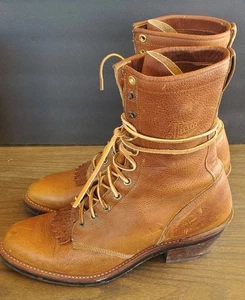 Vintage Justin Kiltie Echtleder Schnürsenkel Western Roper Absatz Stiefel Gr. 11 D - Bild 1 von 8