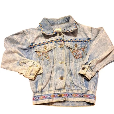 Chaqueta de mezclilla de colección EJ Gitanoe niños con cuentas y bordadas talla 7 boho Foto 1 de 4